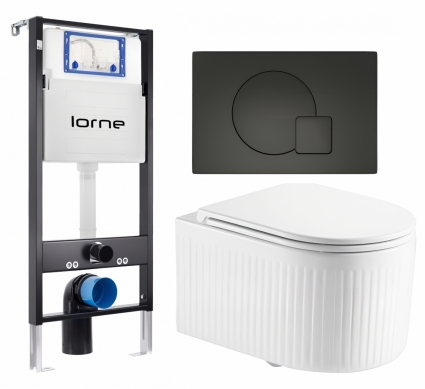 Комплект 3 в 1 инсталляция Lorne Profi LN7002500 + Унитаз подвесной Enio Morris Tornado EN2870511 + кнопка черная матовая Geometriq