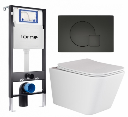 Комплект 3 в 1 инсталляция Lorne Profi LN7002500 + Унитаз подвесной Ceramica Nova Metric Rimless CN3007 + кнопка черная матовая Geometriq