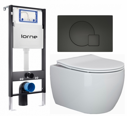 Комплект 3 в 1 инсталляция Lorne Profi LN7002500 + Унитаз подвесной Ceramica Nova Play CN3001 + кнопка черная матовая Geometriq