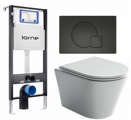 Комплект 3 в 1 инсталляция Lorne Profi LN7002500 +  Унитаз подвесной Ceramica Nova Forma CN3011 + кнопка черная матовая Geometriq