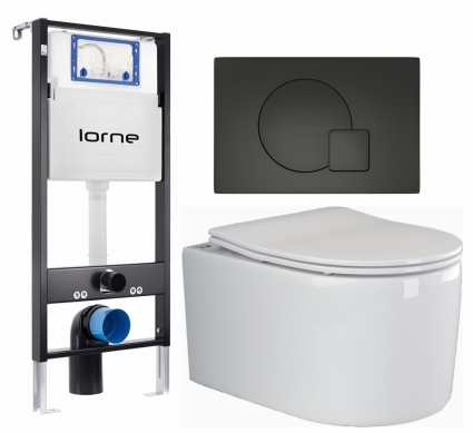 Комплект 3 в 1 инсталляция Lorne Profi LN7002500 + Унитаз подвесной Ceramica Nova Moments CN3003 + кнопка черная матовая Geometriq