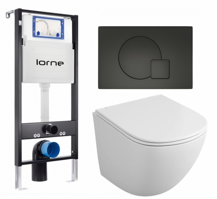 Комплект 3 в 1 инсталляция Lorne Profi LN7002500 + Унитаз подвесной Owl 1975 Vind TOWLT190302 + кнопка черная матовая Geometriq