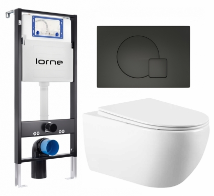 Комплект 3 в 1 инсталляция Lorne Profi LN7002500 + Унитаз подвесной Vincea Evo VT1-34 + кнопка черная матовая Geometriq