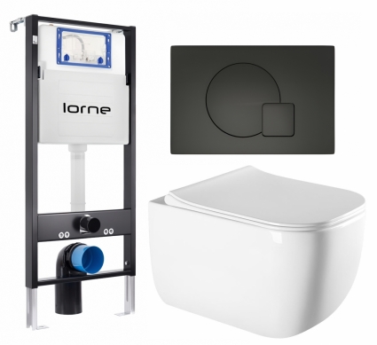 Комплект 3 в 1 инсталляция Lorne Profi LN7002500 + Унитаз подвесной Vincea Form VT1-35 + кнопка черная матовая Geometriq