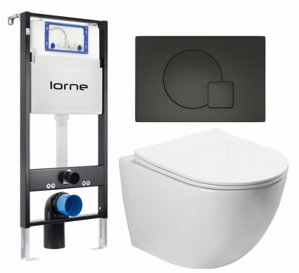 Комплект 3 в 1 инсталляция Lorne Profi LN7002500 + Унитаз подвесной SantiLine SL-5005 + кнопка черная матовая Geometriq