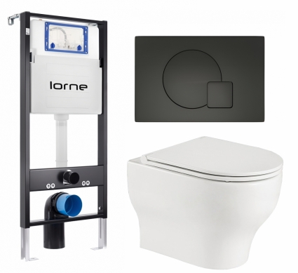 Комплект 3 в 1 инсталляция Lorne Profi LN7002500 +  Подвесной унитаз WeltWasser Erlenbach 004 GL-WT + кнопка черная матовая Geometriq