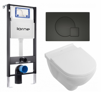 Комплект 3 в 1 инсталляция Lorne Profi LN7002500 +  Унитаз подвесной Villeroy & Boch O Novo + кнопка черная матовая Geometriq