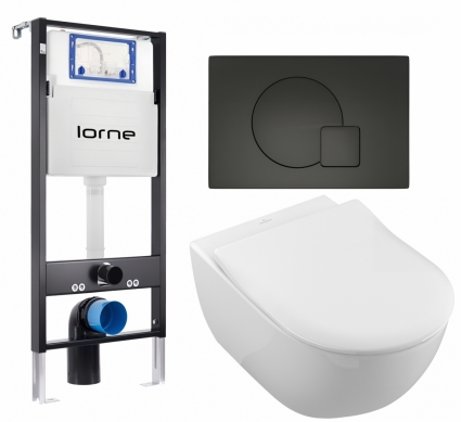 Комплект 3 в 1 инсталляция Lorne Profi LN7002500 +  Унитаз подвесной Villeroy & Boch Subway 2.0 5614R201 + кнопка черная матовая Geometriq