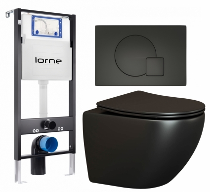 Комплект 3 в 1 инсталляция Lorne Profi LN7002500 + Унитаз подвесной Ceramica Nova Metropol CN4002MB + кнопка черная матовая Geometriq