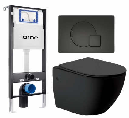 Комплект 3 в 1 инсталляция Lorne Profi LN7002500 + Унитаз Vincea Globo VT1-14MB  + кнопка черная матовая Geometriq