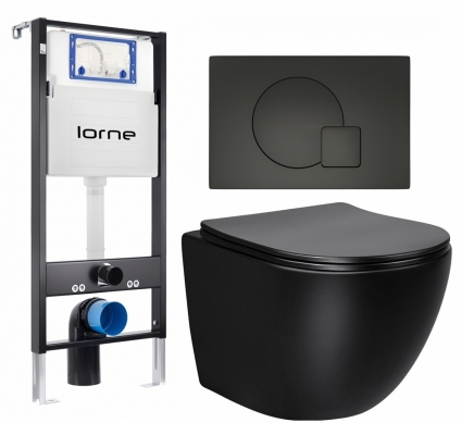 Комплект 3 в 1 инсталляция Lorne Profi LN7002500 + Унитаз Vincea Globo VT1-14SMB + кнопка черная матовая Geometriq