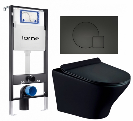 Комплект 3 в 1 инсталляция Lorne Profi LN7002500 + Унитаз подвесной Esbano Aster ESUPASTEBM  + кнопка черная матовая Geometriq