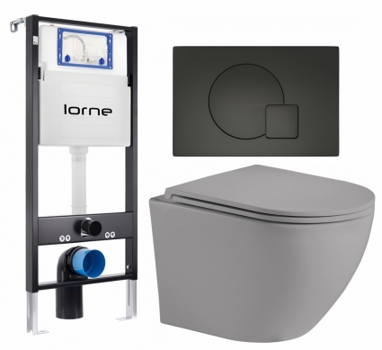 Комплект 3 в 1 инсталляция Lorne Profi LN7002500 +  Унитаз подвесной Weltwasser WW Merzbach 043 MT-GR + кнопка черная матовая Geometriq