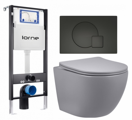 Комплект 3 в 1 инсталляция Lorne Profi LN7002500 +  Унитаз подвесной Vincea Globo VT1-14SMG + кнопка черная матовая Geometriq