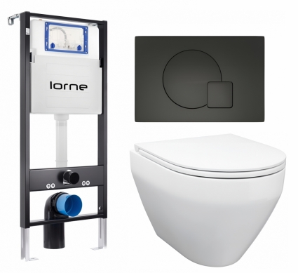 Комплект 3 в 1 инсталляция Lorne Profi LN7002500 +  Унитаз подвесной Enio Cono EN2870522 + кнопка черная матовая Geometriq