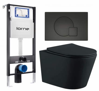 Комплект 3 в 1 инсталляция Lorne Profi LN7002500 + Унитаз подвесной AQUATEK Вега AQ1905-MB  + кнопка черная матовая Geometriq
