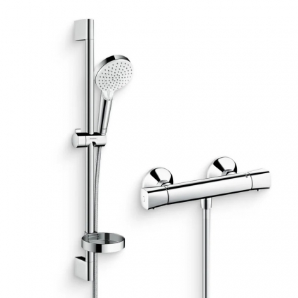 Душевой комплект Термостат Hansgrohe Ecostat universal 13122000 для душа + Гарнитур Crometta Vario 650 26553400 с мыльницей, хром, штанга 7.1 см