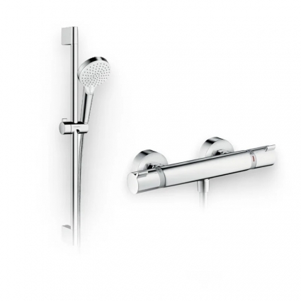 Душевой комплект Термостат Hansgrohe Ecostat Comfort 13116000 для душа + Гарнитур Crometta 1jet 650 26533400 хром, штанга 6.8 см
