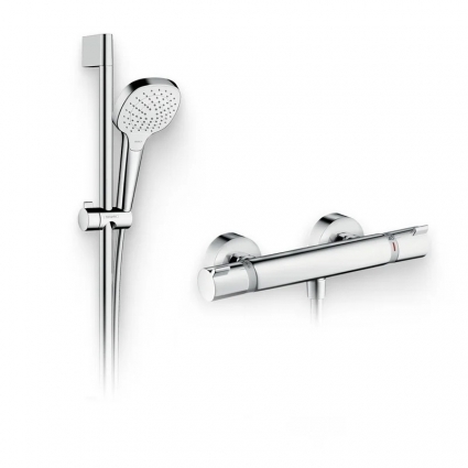 Душевой комплект Термостат Hansgrohe Ecostat Comfort 13116000 для душа + Гарнитур Croma Select E Vario 26582400 хром, штанга 6.8 см