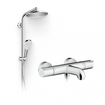 Душевой комплект Термостат Hansgrohe Ecostat 1001 CL ВМ 13201000 для ванны с душем + Стойка Crometta S 240 1jet Showerpipe Rеno 27270000 EcoSmart, хром