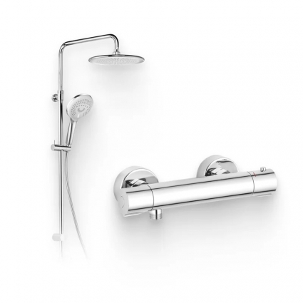 Душевой комплект Термостат Kludi Basic 350020538 для душа + Стойка Freshline dual shower system 6709005-00 хром,  в современном стиле
