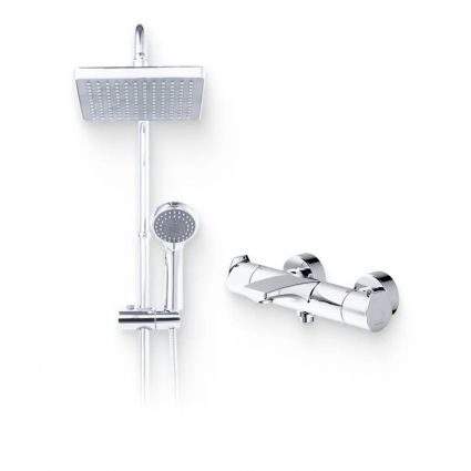 Душевой комплект Термостат Bravat Nizza F6353387CP-01-RUS для ванны с душем + Стойка Fit D283CP-2A-RUS, хром,  в современном стиле
