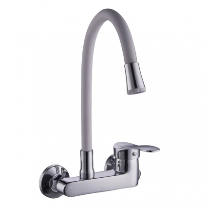 Смеситель для кухни Plstart PD46001-8 хром, белый, однорычажный, длина излива 21.5 см