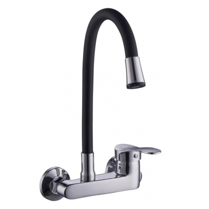 Смеситель для кухни Plstart PD46001-7 хром, черный, однорычажный, длина излива 21.5 см