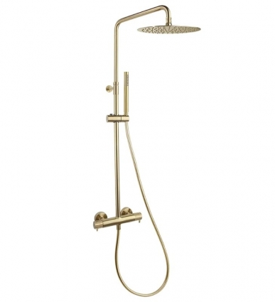 Душевая стойка Ramonsoler Odisea Joya 595401RM300OC золото, с термостатом, штанга 148.35 см, шланг пластиковый 175 см