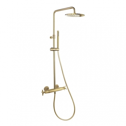 Душевая стойка Ramonsoler Adagio 915401RM250OC золото, с термостатом, штанга 146 см, шланг пластиковый 175 см