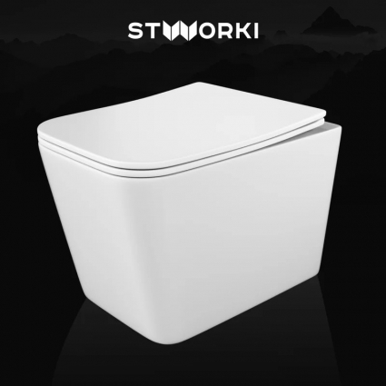 Унитаз подвесной STWORKI Молде S23401WH безободковый, с микролифтом, глянцевый белый, 36x51.5 см
