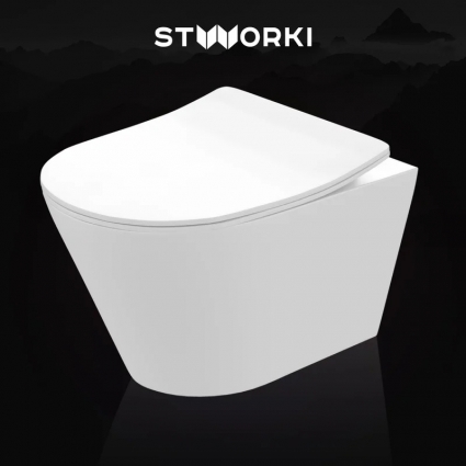Унитаз подвесной STWORKI Вестфолл S08401WH безободковый, с микролифтом, глянцевый белый, смыв торнадо, 36x48.5 см