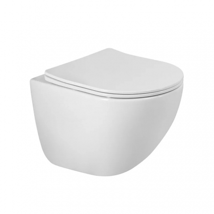Унитаз подвесной BelBagno Amanda-Tor BB051CH-TOR-FC/SC безободковый, с микролифтом, смыв торнадо, белый глянцевый, 36x49.5 см