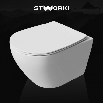 Унитаз подвесной STWORKI Кронборг S28401WH безободковый, с микролифтом, глянцевый белый, 36.5x49 см