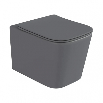 Унитаз подвесной Good Door Hansmann KVADRO безободковый, с микролифтом, серый, 35.5x51.5 см