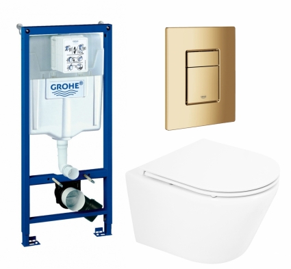 Комплект 3 в 1 инсталляция Grohe Rapid SL + Унитаз подвесной BelBagno Tre BB8001CHR/SC + кнопка холодный рассвет глянцевая