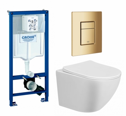 Комплект 3 в 1 инсталляция Grohe Rapid SL + Унитаз подвесной Taliente Amato AM25010 + кнопка холодный рассвет глянцевая