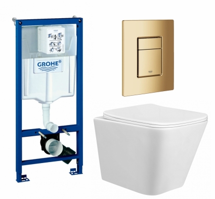 Комплект 3 в 1 инсталляция Grohe Rapid SL + Унитаз подвесной Taliente Correto CR25200 + кнопка холодный рассвет глянцевая