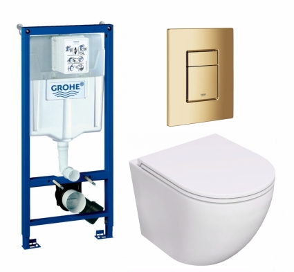 Комплект 3 в 1 инсталляция Grohe Rapid SL + Унитаз подвесной Lorne Pilpao LN5007501 + кнопка холодный рассвет глянцевая