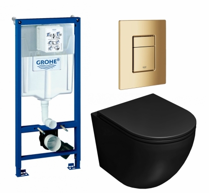 Комплект 3 в 1 инсталляция Grohe Rapid SL + Унитаз подвесной Lorne Pilpao BL LN5007503 + кнопка холодный рассвет глянцевая