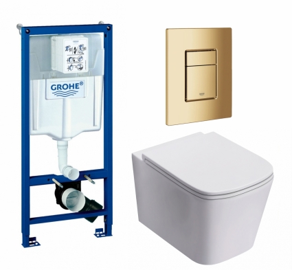 Комплект 3 в 1 инсталляция Grohe Rapid SL + Унитаз подвесной Lorne Lambro Tornado LN5007505 + кнопка холодный рассвет глянцевая