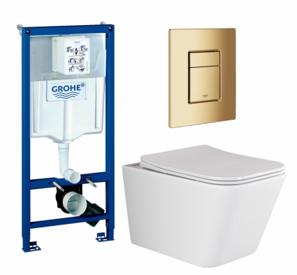 Комплект 3 в 1 инсталляция Grohe Rapid SL + Унитаз подвесной Ceramica Nova Metric Rimless CN3007 + кнопка холодный рассвет глянцевая
