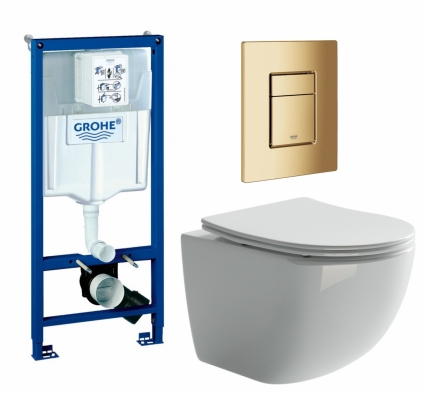Комплект 3 в 1 инсталляция Grohe Rapid SL + Унитаз подвесной Ceramica Nova Forma CN3009 + кнопка холодный рассвет глянцевая
