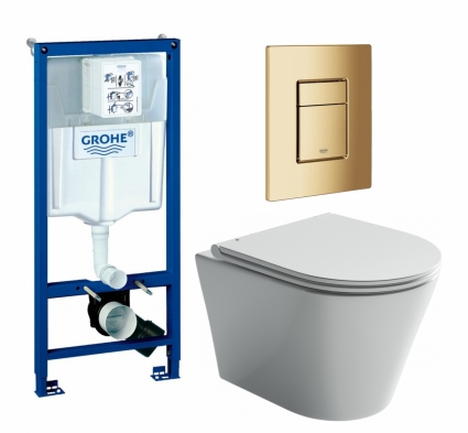 Комплект 3 в 1 инсталляция Grohe Rapid SL + Унитаз подвесной Ceramica Nova Forma CN3011 + кнопка холодный рассвет глянцевая