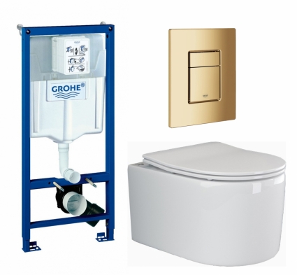 Комплект 3 в 1 инсталляция Grohe Rapid SL + Унитаз подвесной Ceramica Nova Moments CN3003 + кнопка холодный рассвет глянцевая