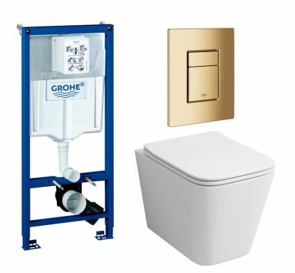 Комплект 3 в 1 инсталляция Grohe Rapid SL + Унитаз подвесной Grossman GR-4441S + кнопка холодный рассвет глянцевая