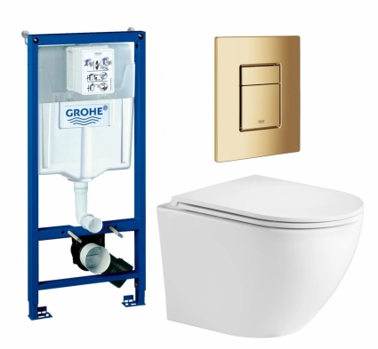 Комплект 3 в 1 инсталляция Grohe Rapid SL + Унитаз подвесной Weltwasser WW Merzbach 043GL-WT + кнопка холодный рассвет глянцевая