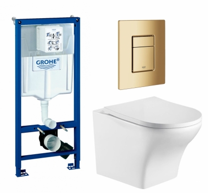 Комплект 3 в 1 инсталляция Grohe Rapid SL + Подвесной унитаз WeltWasser Odenbach 004 GL-WT + кнопка холодный рассвет глянцевая