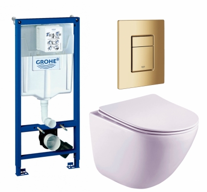 Комплект 3 в 1 инсталляция Grohe Rapid SL + Унитаз подвесной Esbano Lotus ESUPLOTUW + кнопка холодный рассвет глянцевая