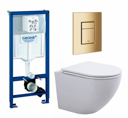 Комплект 3 в 1 инсталляция Grohe Rapid SL +  Подвесной унитаз SinteSi EVI + кнопка холодный рассвет глянцевая